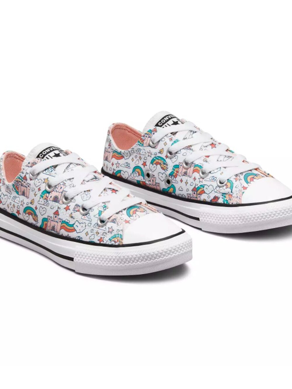 Converse Rainbows & Castles White Storm Pink Washed Teal YOUTH NIB Size 3 Shoes